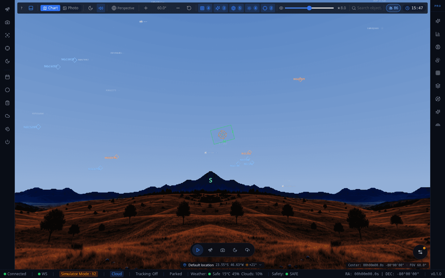Screenshot: Sky Map — the home screen