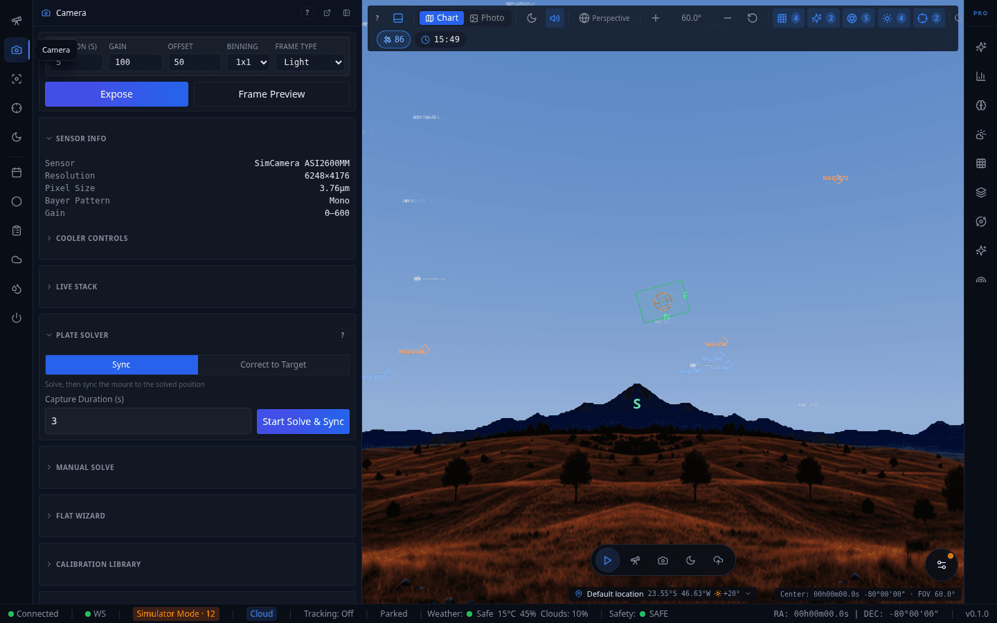 Screenshot: Camera Panel